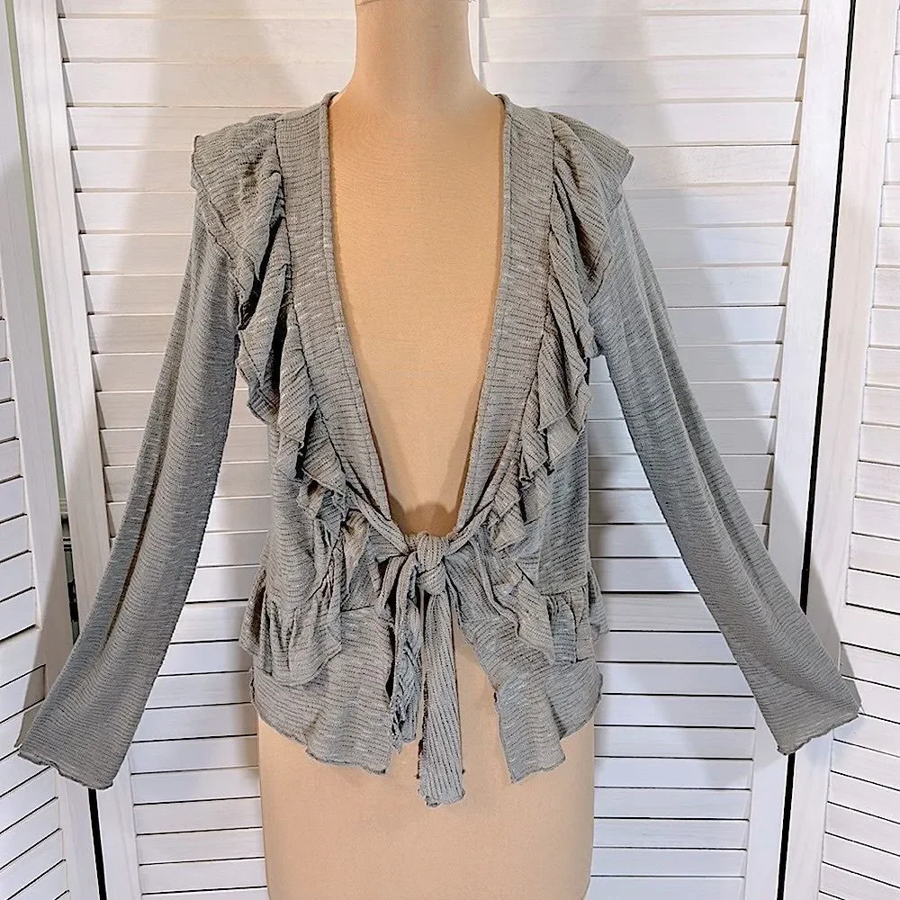 Ya LA Cardigan Large Sweater Ruffled Gray NWT